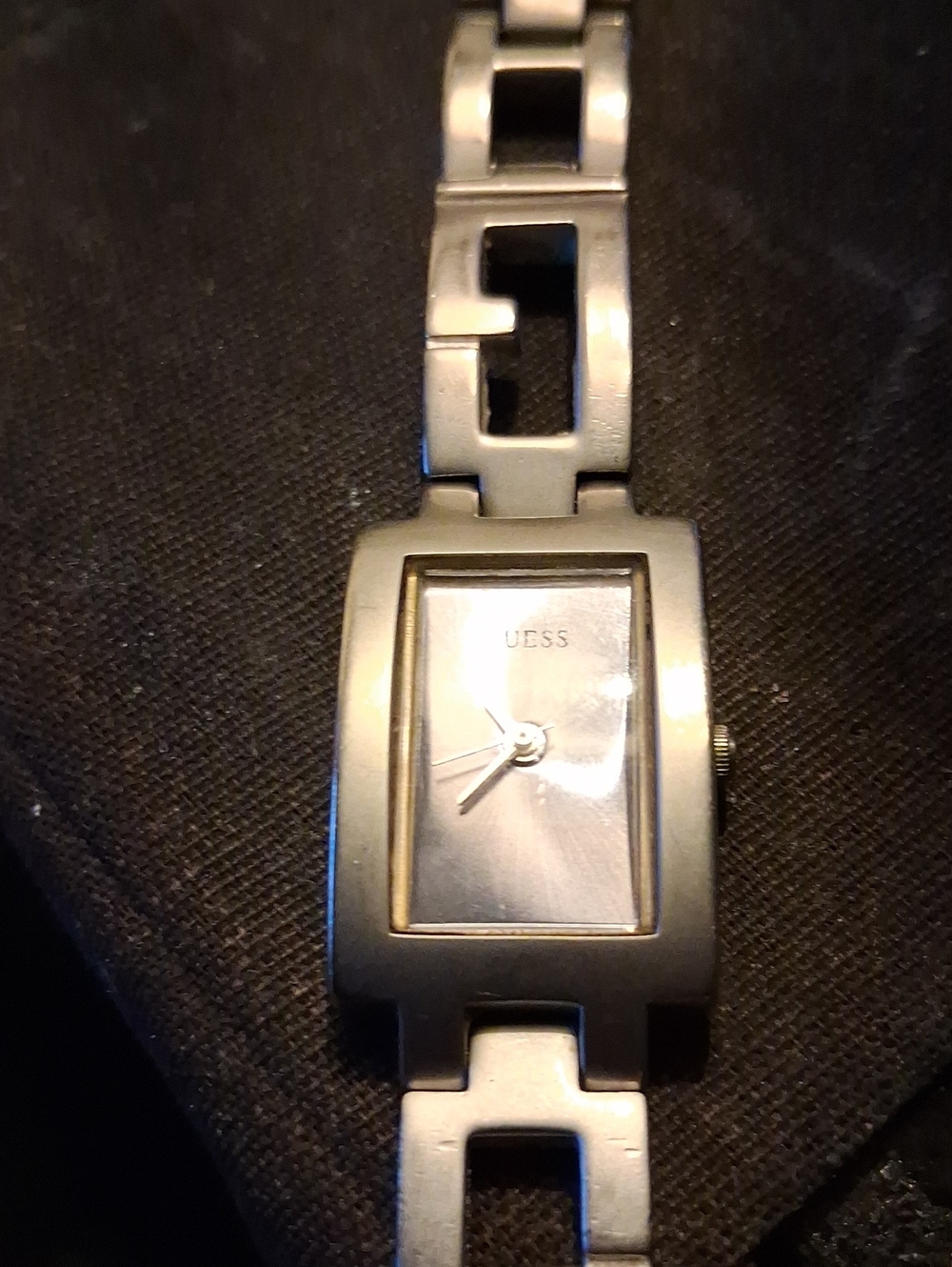 GUESS Silver-Tone Rectangular Link Watch